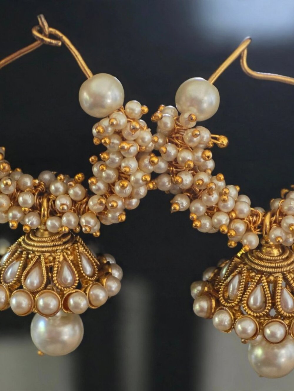 New Gold Pearl Cluster Hoop Jhumka Earrings Indian Bridal Bollywood Festive